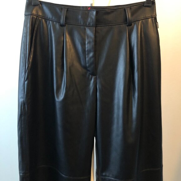 BOSS BY HUGO BOSS BLACK FAUX LEATHER PLEATED WIDE LEG PANTS HAWINE-1 SIZE 8 NWT - Picture 6 of 12